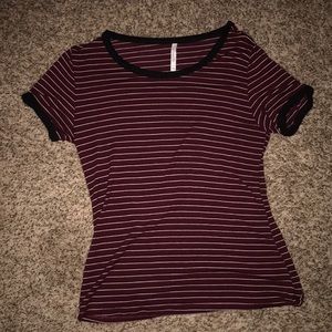 maroon striped top